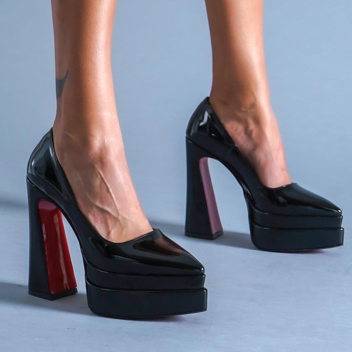 Alexis Siyah Rugan Platform Topuk Kadın Stiletto