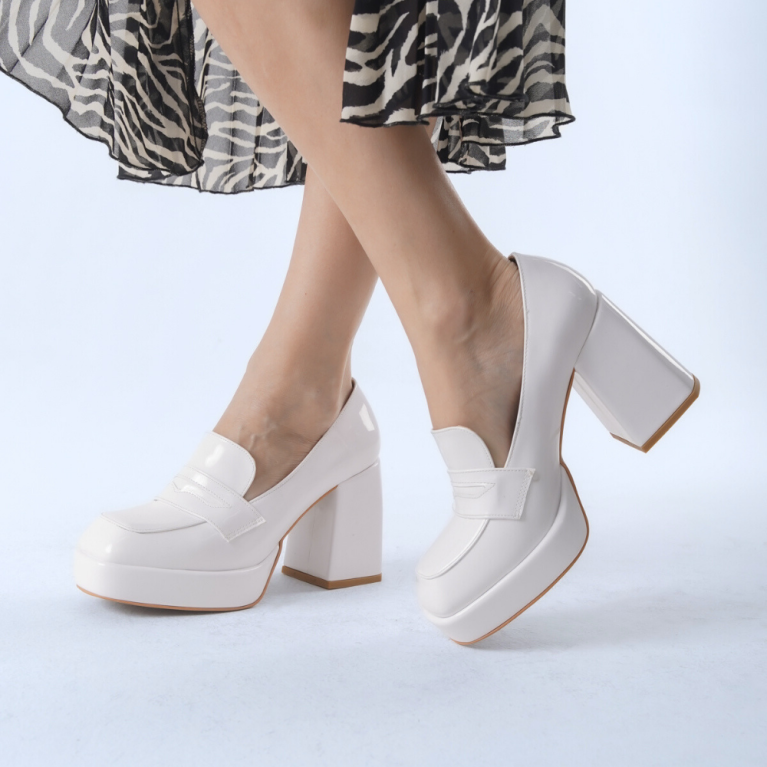 Clara Beyaz Rugan Alçak Platform Loafer